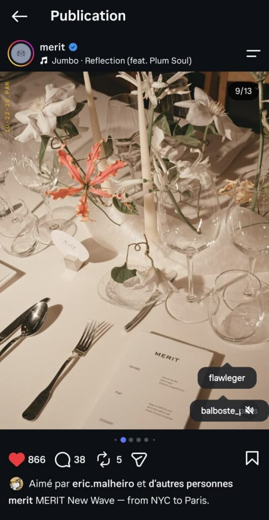 Publication Instagram de Merit sur la soirée New Wave à Paris, photo identifiée flawleger